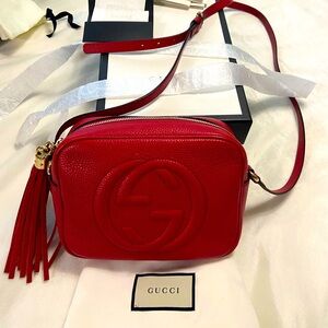 Authentic Gucci Red Soho Disco shoulder or crossbody bag